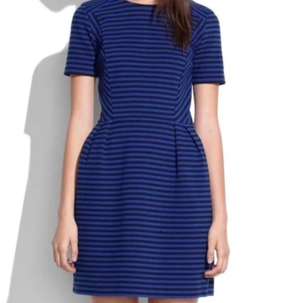 Madewell Blue Black Striped Patriotic Ponte Knit Dress Fit & Flare Size 4
